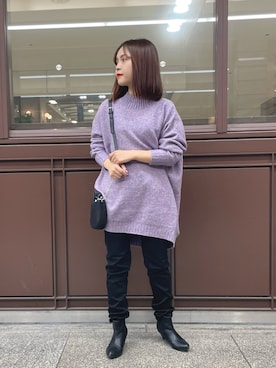 「パープル×黒」｜「アイテム（デニムパンツ）」を使った、shigek3さん（レディース・148cm）の秋コーディネート