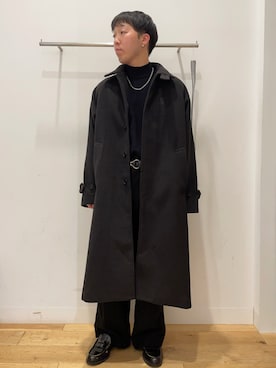 「オールブラック」｜「アイテム（ステンカラーコート）」を使った、yu-goさん（メンズ・171cm）の秋コーディネート