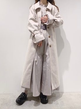 「シャツワンピ」｜「アイテム（ステンカラーコート）」を使った、aya_shapoさん（レディース・155cm）の秋コーディネート