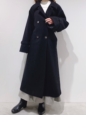 「マーメイドスカート」｜「アイテム（ステンカラーコート）」を使った、aya_shapoさん（レディース・155cm）の冬コーディネート