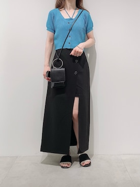 「one after another NICE CLAUP（ワンアフターアナザーナイスクラップ）のサイドボタンスリットスカート（スカート）」を使った、aya_shapoさん（レディース・155cm）の夏コーディネート