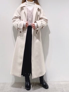 「マーメイドスカート」｜「アイテム（ステンカラーコート）」を使った、aya_shapoさん（レディース・155cm）の冬コーディネート