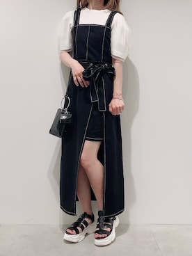 「one after another NICE CLAUP（ワンアフターアナザーナイスクラップ）のアイテム（ジャンパースカート）」を使った、aya_shapoさん（レディース・155cm）の夏コーディネート