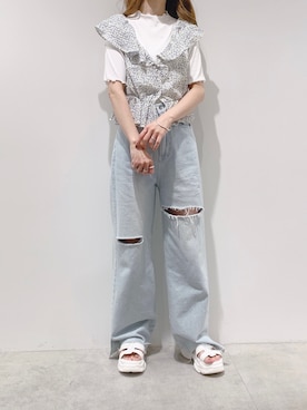 「one after another NICE CLAUP（ワンアフターアナザーナイスクラップ）のスニーカー底グルカサンダル（サンダル）」を使った、aya_shapoさん（レディース・155cm）の夏コーディネート