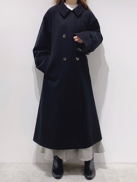 「マーメイドスカート」｜「アイテム（ステンカラーコート）」を使った、aya_shapoさん（レディース・155cm）の冬コーディネート