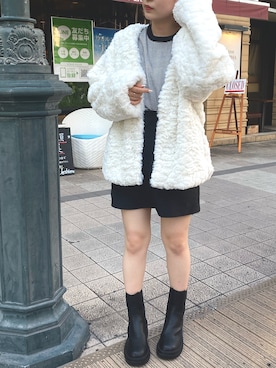 「one after another NICE CLAUP（ワンアフターアナザーナイスクラップ）のアイテム（ノーカラーコート）」を使った、まえりなさん（レディース・151cm）の夏コーディネート