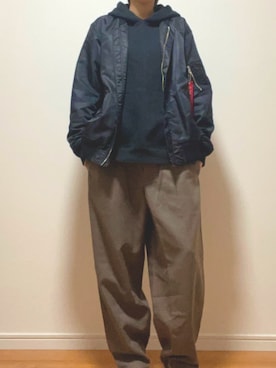 「WEGO（ウィゴー）のアイテム（MA-1）」を使った、Reiさん（メンズ・163cm）の冬コーディネート