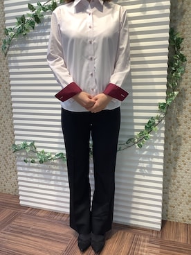 「アイテム（ビジネスシャツ）」を使った、BRICK HOUSE by Tokyo Shirts 北島フジグラン店さん（レディース・158cm）の冬コーディネート