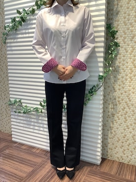「アイテム（ビジネスシャツ）」を使った、BRICK HOUSE by Tokyo Shirts 北島フジグラン店さん（レディース・158cm）の春コーディネート