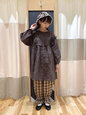 「ブラウンコーデ」｜「アイテム（チュニック）」を使った、akihoさん（レディース・153cm）の秋コーディネート