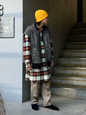 「CPH（シーピーエイチ）のアイテム（帽子）」を使った、山崎慶太朗　GARDEN渋谷さん（メンズ・171cm）の冬コーディネート