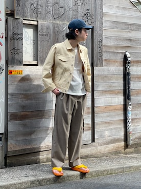 「URU（ウル）のアイテム（スラックス）」を使った、山崎慶太朗　GARDEN渋谷さん（メンズ・171cm）の春コーディネート