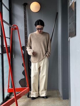 「Toironier（トワロニエ）のToironier/トワロニエ/5Pocket Denim Pants（デニムパンツ、ベージュ系）」を使った、山崎慶太朗　GARDEN渋谷さん（メンズ・171cm）の春コーディネート