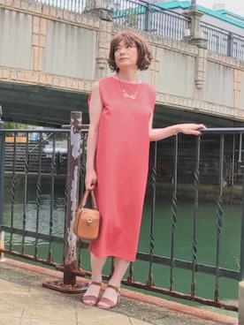 「アイテム（ワンピース/ドレス、オレンジ系）」を使った、林川未来♂さん（レディース・172cm）の夏コーディネート