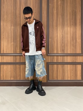 「アイテム（ジャージ）」を使った、ASAHIさん（メンズ・175cm）の夏コーディネート