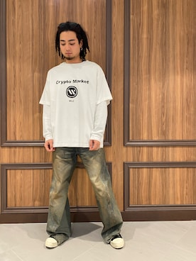 「WHITELAND（ホワイトランド）のアイテム（Tシャツ/カットソー）」を使った、ASAHIさん（メンズ・175cm）の春コーディネート
