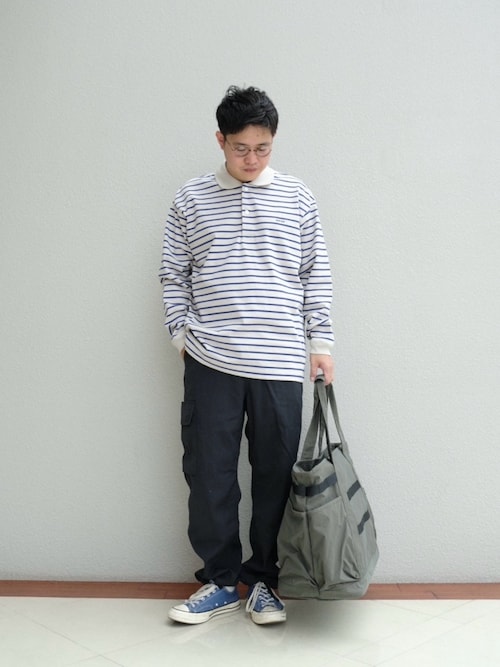 セール】Heavy Cotton Border Long Sleeve Polo Shirt