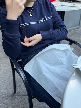 「A.P.C.」｜「アイテム（アクセサリー）」を使った、　もんさん（レディース・156cm）の冬コーディネート