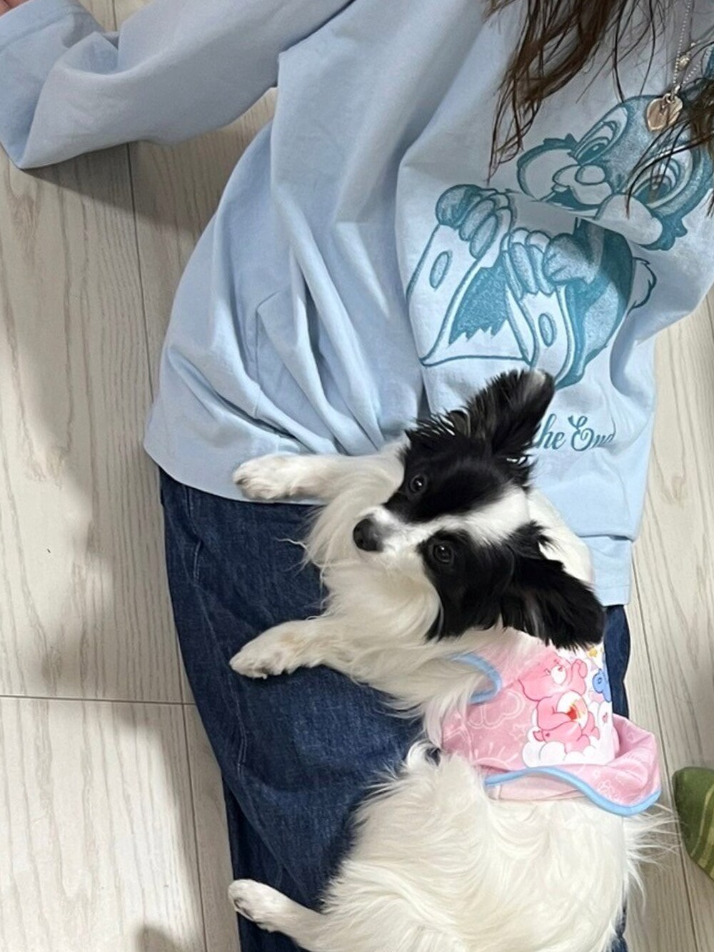 「ともだちのおうちへ遊びに行く」｜「Little sunny biteの《Little sunny bite x Disney》Thumper long tee（Tシャツ/カットソー、ブルー系）」を使った、yu1978さん（骨格ナチュラル・レディース・162cm）の春コーディネートの1枚目の写真