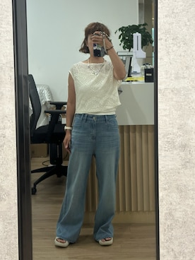 「張三歲のアイテム（デニムパンツ、ブルー系）」を使った、mini.meさん（レディース・150cm）の夏コーディネート