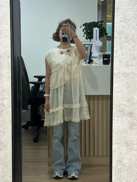 「from IG shopのアイテム（ワンピース、イエロー系）」を使った、mini.meさん（レディース・150cm）の夏コーディネート