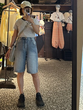 「ongoのアイテム（キャップ、ホワイト系）」を使った、mini.meさん（レディース・150cm）の夏コーディネート