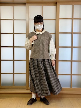 「Samansa Mos2 blue（サマンサモスモスブルー）のアイテム（ベスト）」を使った、sakiさん（レディース・166cm）の冬コーディネート