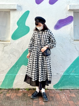 「Samansa Mos2 blue」｜「アイテム（ハンチング/ベレー帽）」を使った、sakiさん（レディース・166cm）の冬コーディネート