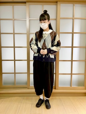 「襟付きトップス」｜「アイテム（その他シューズ）」を使った、sakiさん（レディース・166cm）の冬コーディネート