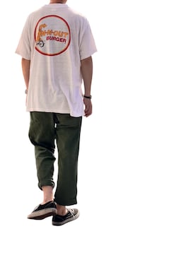 「In-N-Out Burger（インアンドアウトバーガー）のIN-N-OUT Burger USA製 シングル（Tシャツ/カットソー、ホワイト系）」を使った、168さん（メンズ・170cm）の夏コーディネート