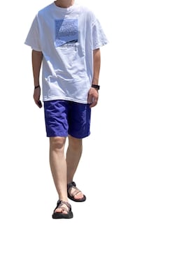 「アイテム（パープル系）」を使った、168さん（メンズ・170cm）の夏コーディネート