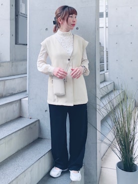 「select MOCA by son（セレクトモカバイソン）のアイテム（ベスト）」を使った、acoさん（レディース・158cm）の春コーディネート
