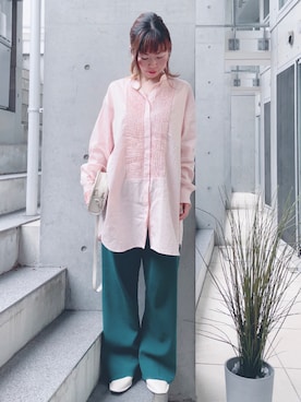 「アイテム（ショルダーバッグ、ゴールド系）」を使った、acoさん（レディース・158cm）の春コーディネート