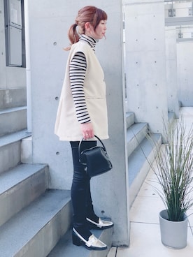「select MOCA by son（セレクトモカバイソン）のアイテム（ベスト）」を使った、acoさん（レディース・158cm）の春コーディネート