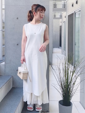 「アイテム（バッグ、ホワイト系）」を使った、acoさん（レディース・158cm）の夏コーディネート