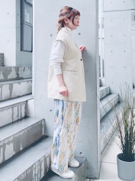 「select MOCA by son（セレクトモカバイソン）のアイテム（ベスト）」を使った、acoさん（レディース・158cm）の春コーディネート