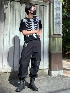 「RICK OWENS」｜「アイテム（カーゴパンツ）」を使った、蟲さん（メンズ・172cm）の夏コーディネート