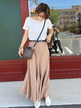 「Ungrid（アングリッド）のバックオープンTee（Tシャツ/カットソー、ホワイト系）」を使った、mayaさん（レディース・163cm）の春コーディネート