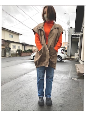 「JEANASIS（ジーナシス）のアイテム（ミリタリージャケット）」を使った、mayaさん（レディース・163cm）の冬コーディネート