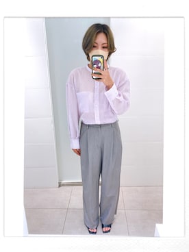 「mystic（ミスティック）のストライプバックシャンシャツ（シャツ/ブラウス、ピンク系）」を使った、mayaさん（レディース・163cm）の秋コーディネート