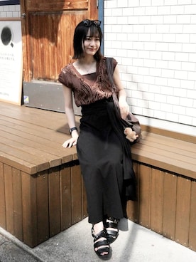 「ブラウンコーデ」｜「アイテム（サンダル）」を使った、〰️さん（レディース・162cm）の夏コーディネート