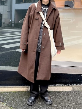 「モード系」｜「アイテム（ステンカラーコート）」を使った、〰️さん（レディース・162cm）の冬コーディネート