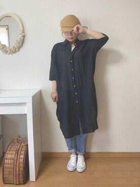 「アイテム（キャスケット、ブラウン系）」を使った、𝕂𝕒𝕋（きゃっと）さん（レディース・150cm）の夏コーディネート