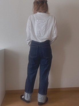 「韓国ファッションのアイテム（トップス、ホワイト系）」を使った、𝕂𝕒𝕋（きゃっと）さん（レディース・150cm）の秋コーディネート