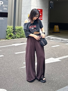 「PAGEBOY（ページボーイ）のサイドタックルーズウラケパンツ/イージーパンツ【4color・2size】（スウェットパンツ）」を使った、ハオさん（レディース・158cm）の夏コーディネート