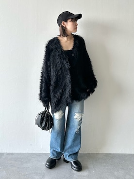 「PAGEBOY（ページボーイ）のモンスターフェザーカーディガン（カーディガン/ボレロ）」を使った、ハオさん（レディース・158cm）の秋コーディネート