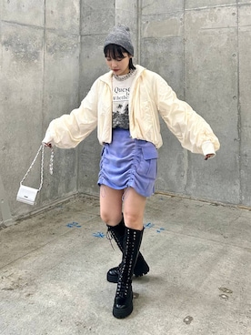 「PAGEBOY（ページボーイ）のニットビーニー（ニットキャップ/ビーニー）」を使った、ハオさん（レディース・158cm）の冬コーディネート