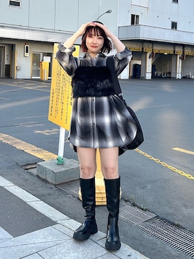 「PAGEBOY（ページボーイ）のオンブレチェックルーズシャツ（シャツ/ブラウス）」を使った、ハオさん（レディース・158cm）の秋コーディネート