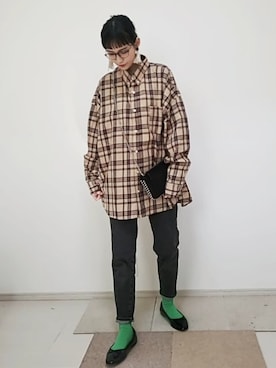 「BACK NUMBER（バックナンバー）の【BACK NUMBER】ビッグシルエットチェックシャツ（シャツ/ブラウス）」を使った、ricky.yさん（レディース・158cm）の春コーディネート
