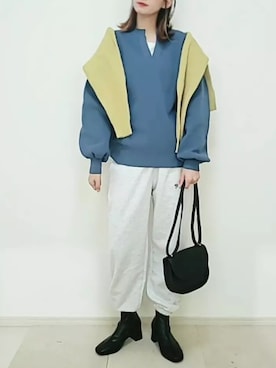 「スウエットパンツ」｜「アイテム（ブーツ）」を使った、ricky.yさん（レディース・158cm）の冬コーディネート